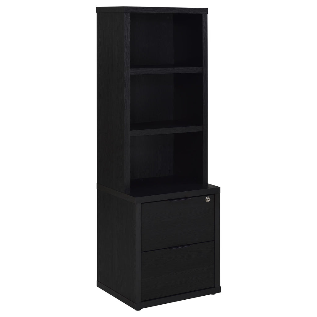 Geary Black 3-Shelf Bookcase with USB Charging and Lockable Drawer, Engineered Wood, 19.75 x 15.50 x 61.25 inches - Grand Gol