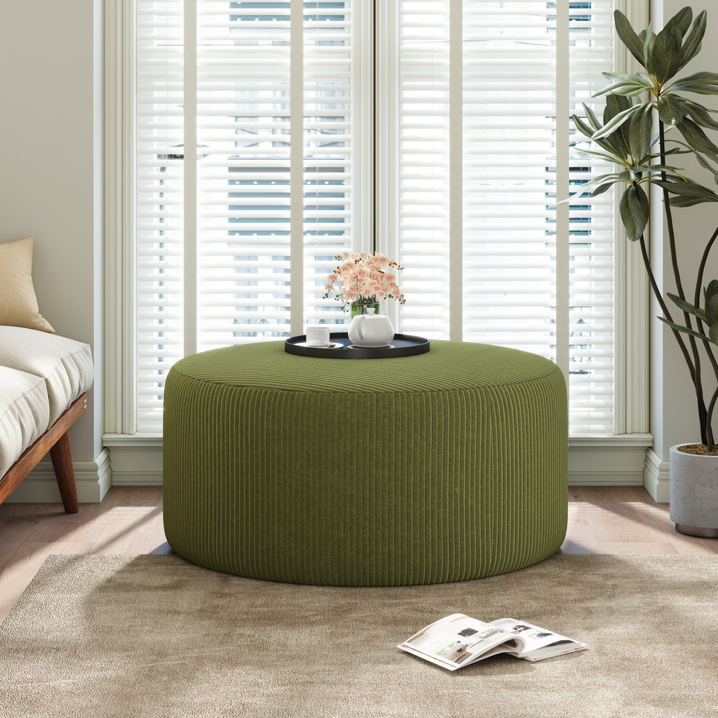 Upholstered Round Ottoman,Olive Green,Corduroy - Grand Goldman Shop