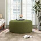 Upholstered Round Ottoman,Olive Green,Corduroy - Grand Goldman Shop