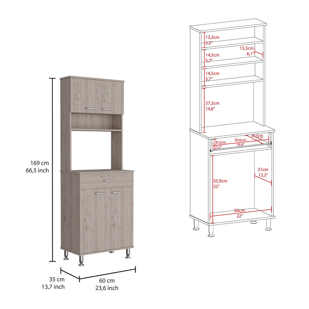 Della 60 Kitchen Pantry with Countertop, Closed & Open Storage -Light Gray - Grand Goldman