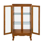 Lighted Curio Cabinet with Adjustable Shelves, Mirrored Back Panel, and Tempered Glass Doors, 3-Tier Oak Finish - Grand Goldman Shop