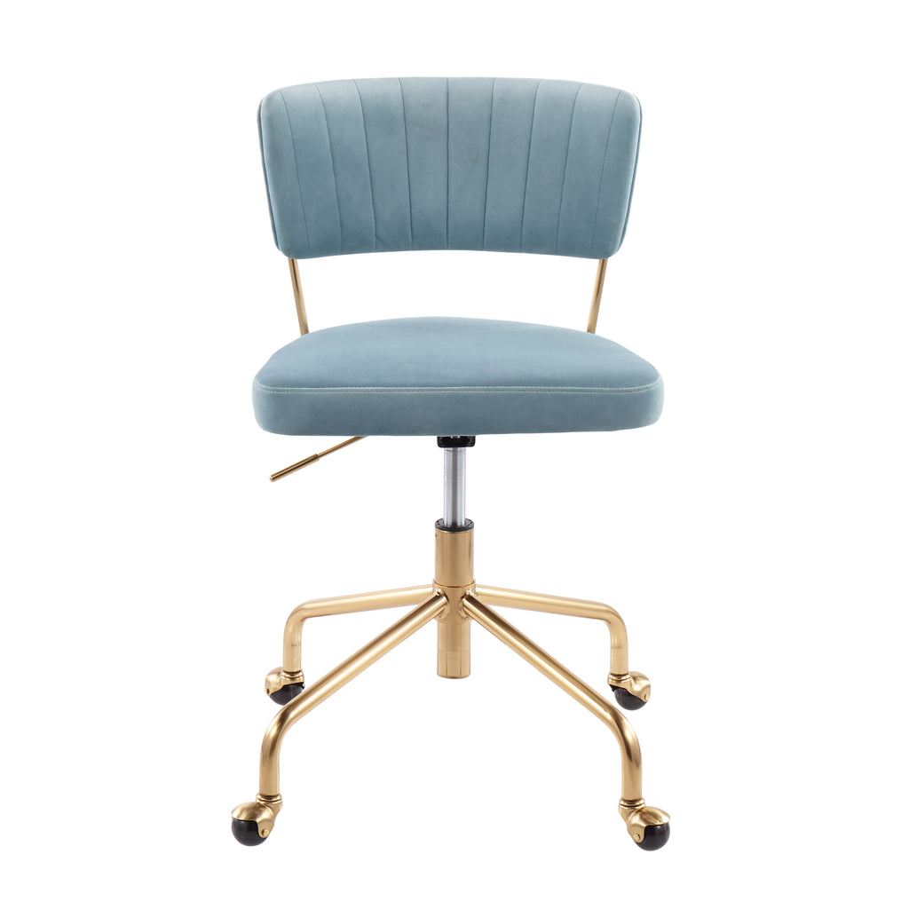 Contemporary Task Chair in Gold Metal and Light Blue Velvet | Premium Home Decor - Grand Goldman