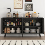 Sideboard Buffet Cabinet with Storage, Long Sideboard Storage Cabinet with 4 Doors, Wood Credenza Console Coffee Bar Cabinets with Adjustable Shelves for Living Room Kitchen Dining Room Black - Grand Goldman Shop