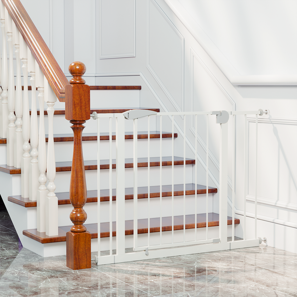 2 Pack 29.5-44.1' Wide Baby Gate for Stairs, Dog Gate Indoor for Doorways, No Drilling Pressure Mounted Pet Gates for Kids, E