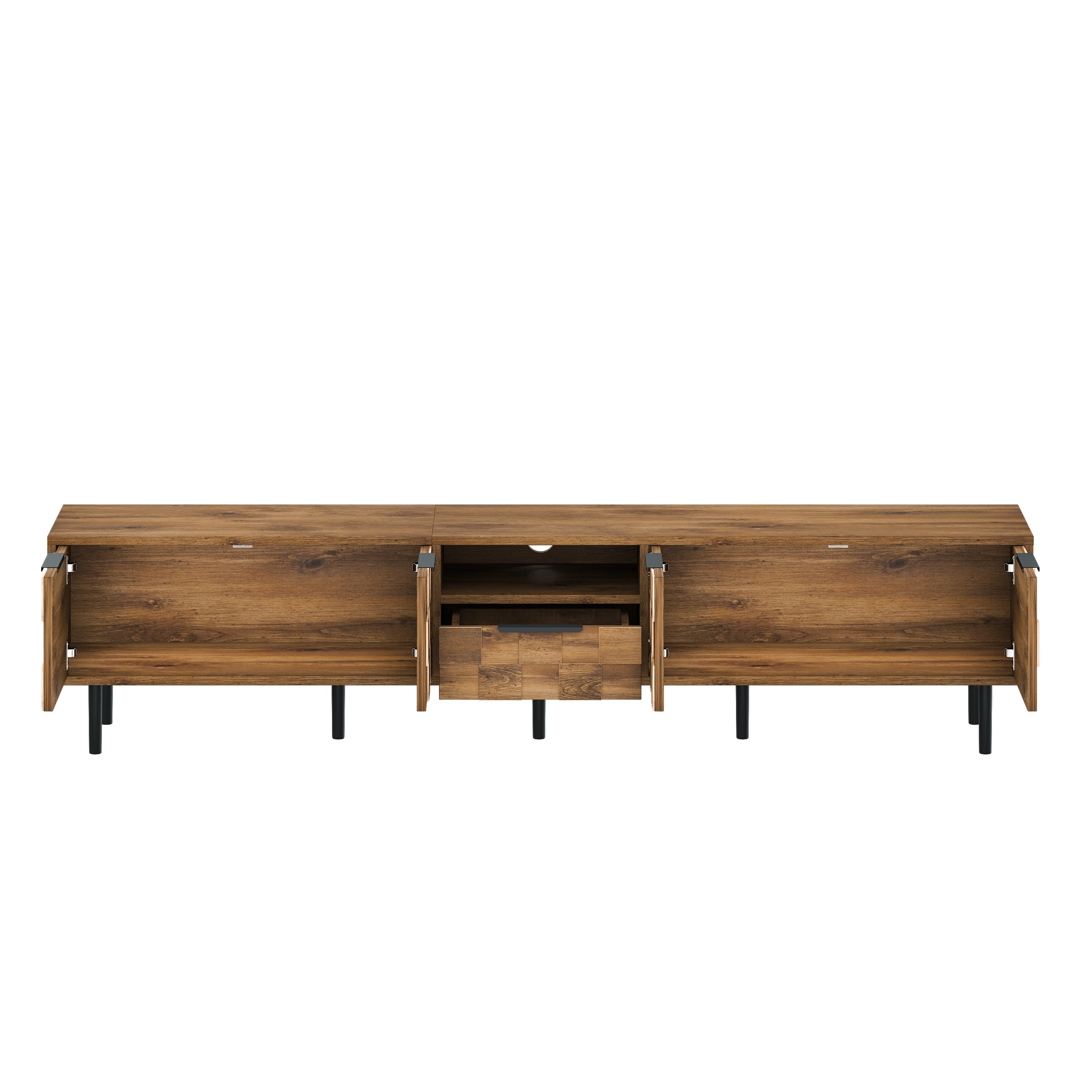 Natural Wood TV Stand for 85 75 65 Inch TV, L-Shaped Handle Entertainment Console with Storage, 78' Long - Grand Goldman Shop