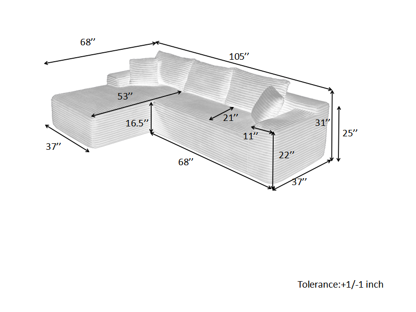 105'' Modular Sectional Sofa, Cloud Sectional Couch with Deep Seat, Modern Modular L-Shape Sofa Couch with Chaise,Upholstered Couches for Living Room Bedroom,No Assembly, (BLACK) - Grand Goldman Shop