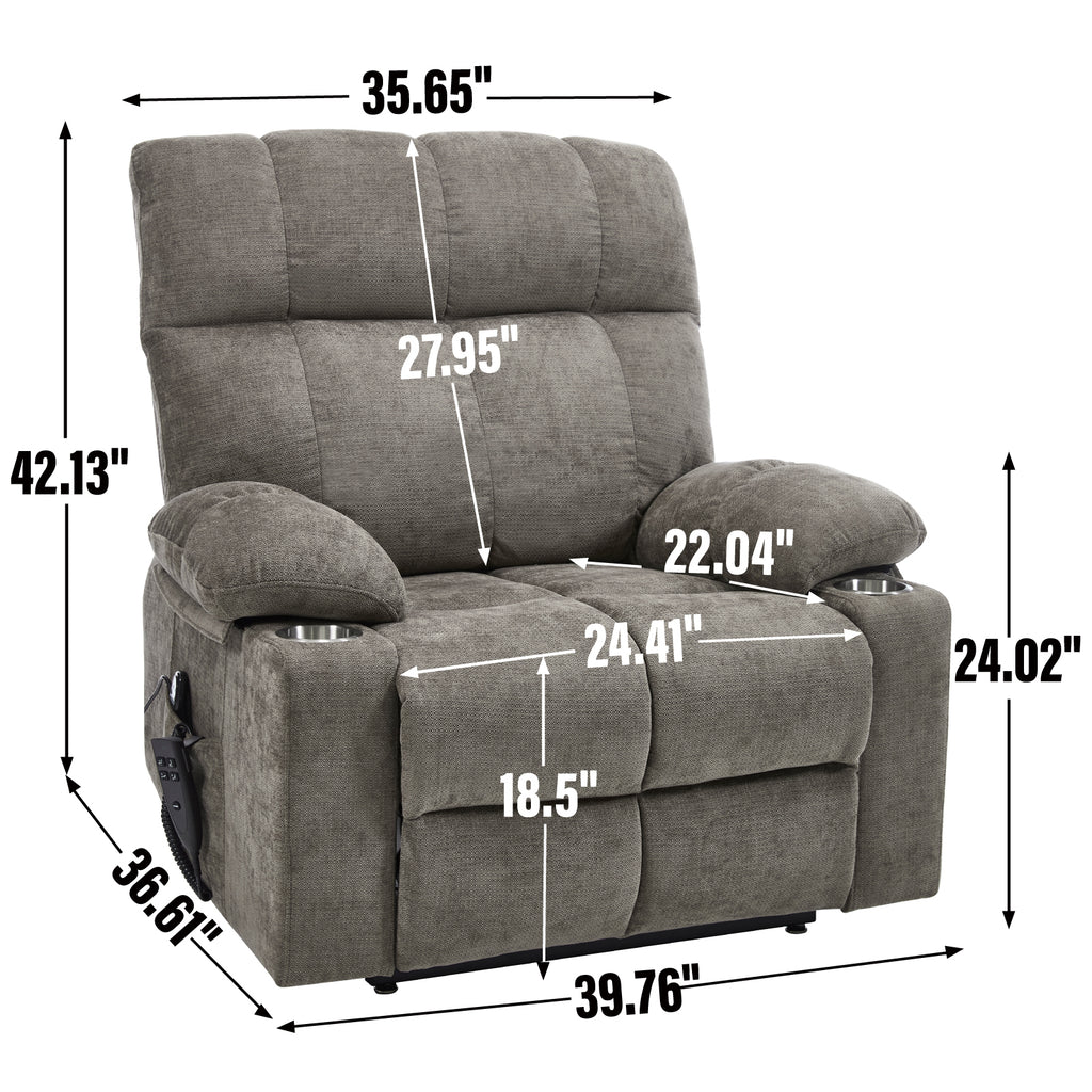 Brown Dual Motor Infinite Position Up to 350 LBS Chenille Power Lift Recliner Chair, Heavy Duty Motion Mechanism with 8-Point Vibration Massage and Lumbar Heating, Dual Cup Holders - Grand Goldman Shop