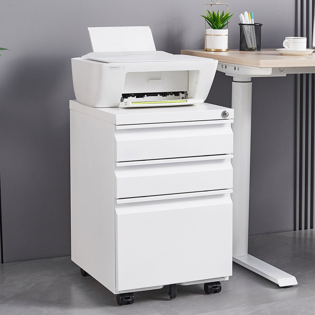 3-Drawer Mobile File Cabinet with Lock, 5 Wheels (2 Brakes + Anti-Tip),Cold Rolled Steel Fully Assembled Metal Filing Cabinet