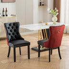 A&A Furniture, Nikki Collection Modern, High-end Tufted Solid Wood Contemporary PU and Velvet Upholstered Dining Chair with Wood Legs Nailhead Trim  2-Pcs Set, Black+WineRed, Burgundy,SW2101BW - Grand Goldman Shop