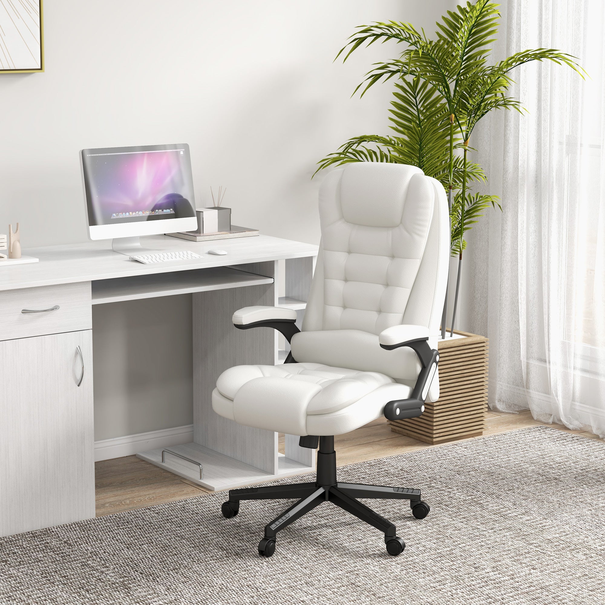 HOMCOM High Back Vibration Massage Office Chair with 6 Vibration Points, Heated Reclining PU Leather Computer Chair with Armr