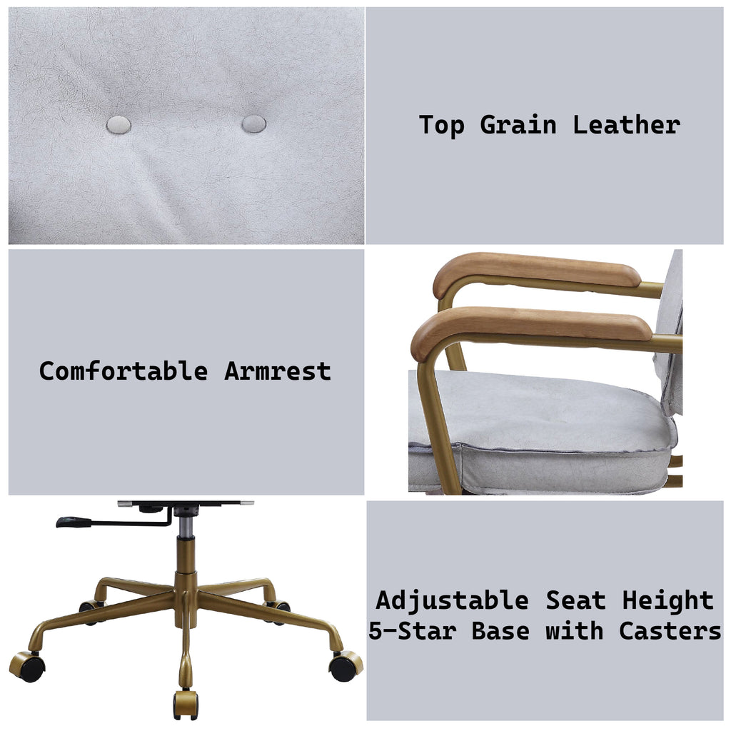 Siecross Vintage White Top Grain Leather Office Chair | Premium Home Decor - Grand Goldman
