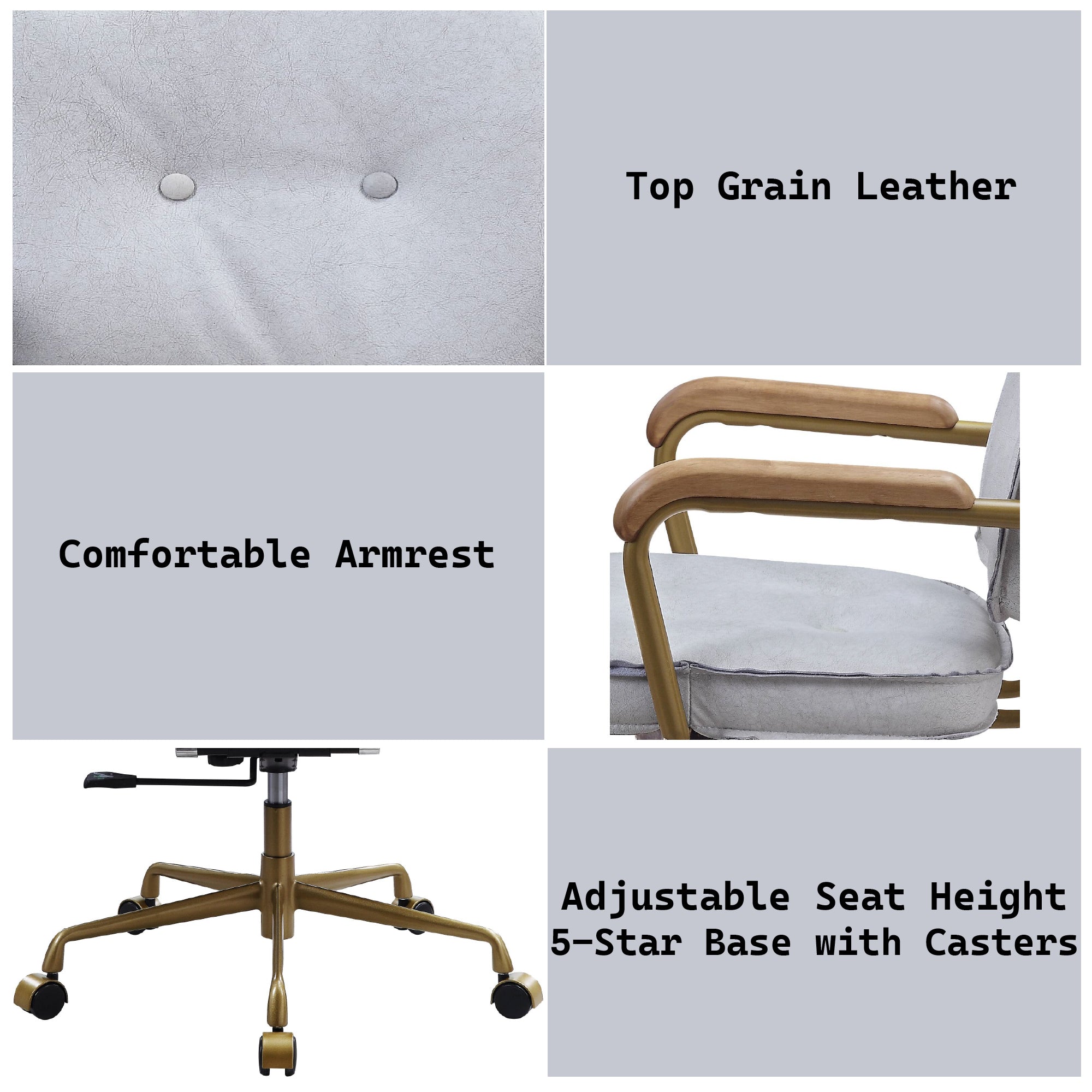 Siecross Vintage White Top Grain Leather Office Chair | Premium Home Decor - Grand Goldman