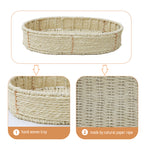 Farmhouse Style 3 Tiers Tray Tables Paper Rope Woven Side Table with Oval Storage Basket in Natural - Grand Goldman Shop