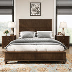 3-Piece Bedroom Set with Queen Bed and 2 Nightstands, Walnut Brown - Grand Goldman Shop