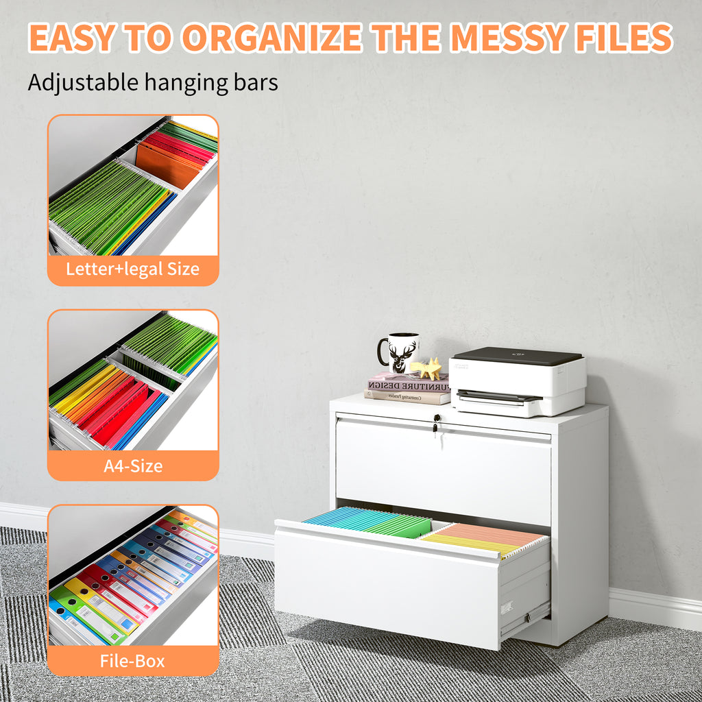 Lateral File Cabinet 2 Drawer, 35.4 Inch Wide Metal Filing Cabinet for Home Office, Locking File Cabinet with Anti-Tip Interl