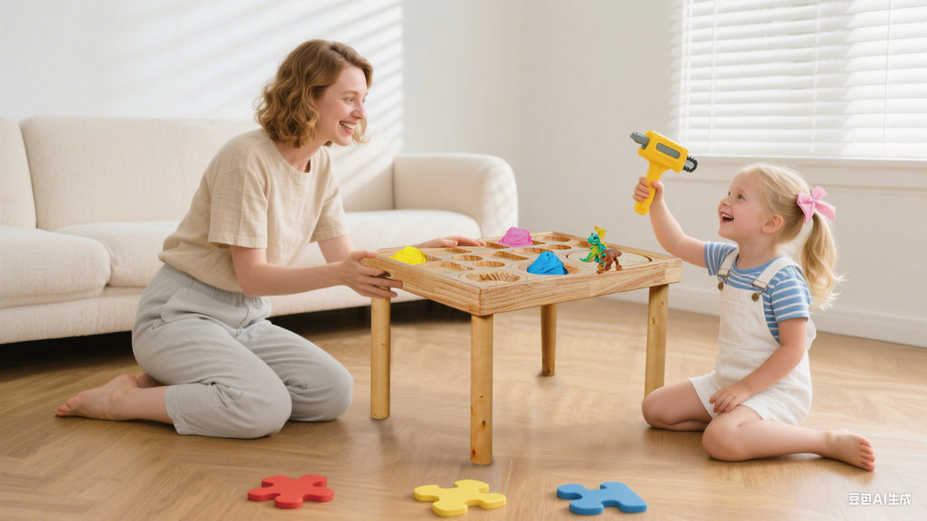 Sensory Table for Toddlers 1-3 with 2 Chairs, Wooden Kid Activity Table Chair Set with Double-Sided Boards for Sand and Water