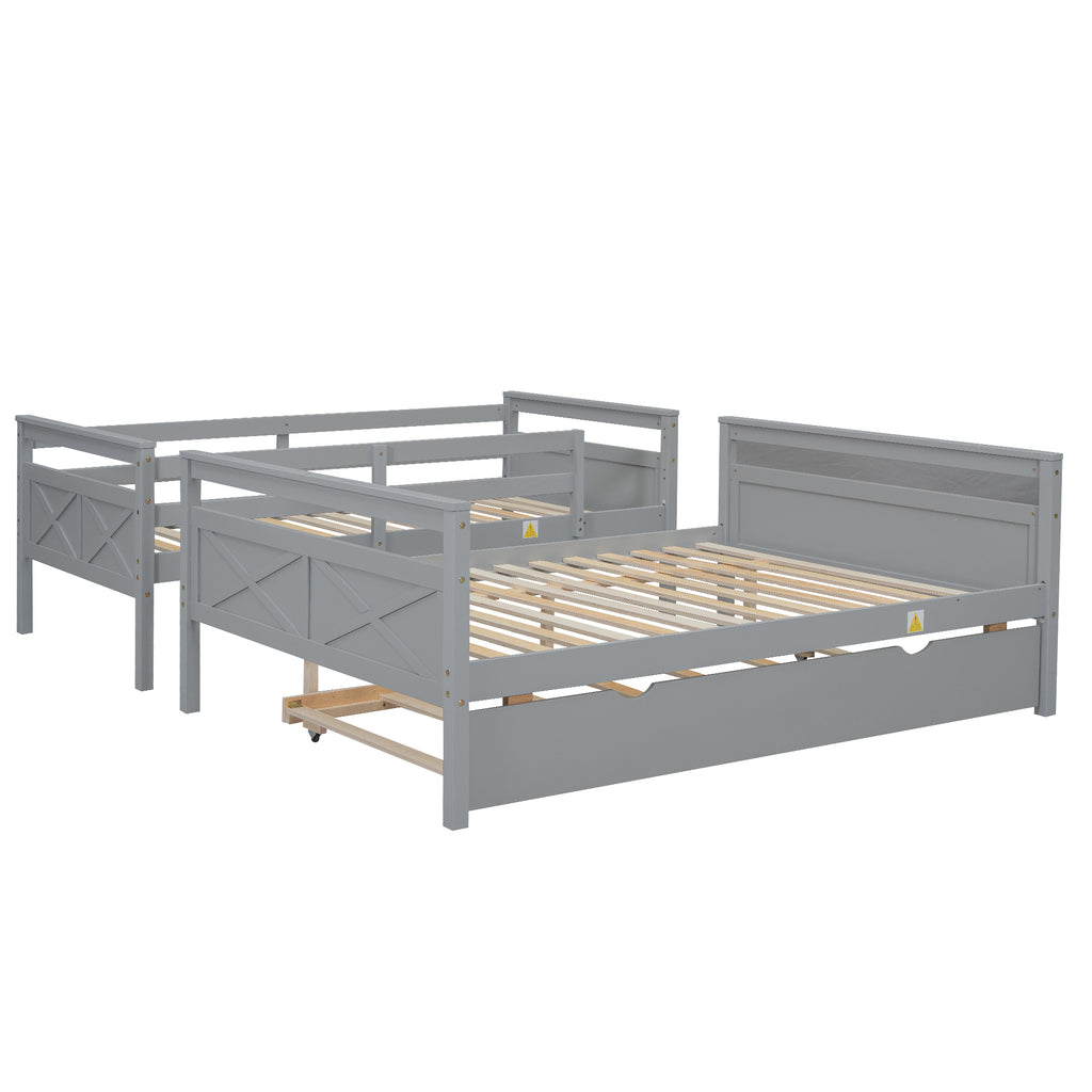 Gray Twin Over Full Bunk Bed with Ladder and Twin Trundle, Pine Wood Frame, 79.3''L x 57.1''W x 61.3''H - Grand Goldman Shop