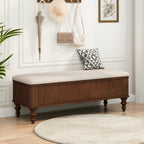 Walnut Multi-Functional Storage Ottoman Bench with Linen Seat, Solid Rubberwood Bed End Bench for Bedroom, Entryway, Living Room, Closet - Grand Goldman Shop