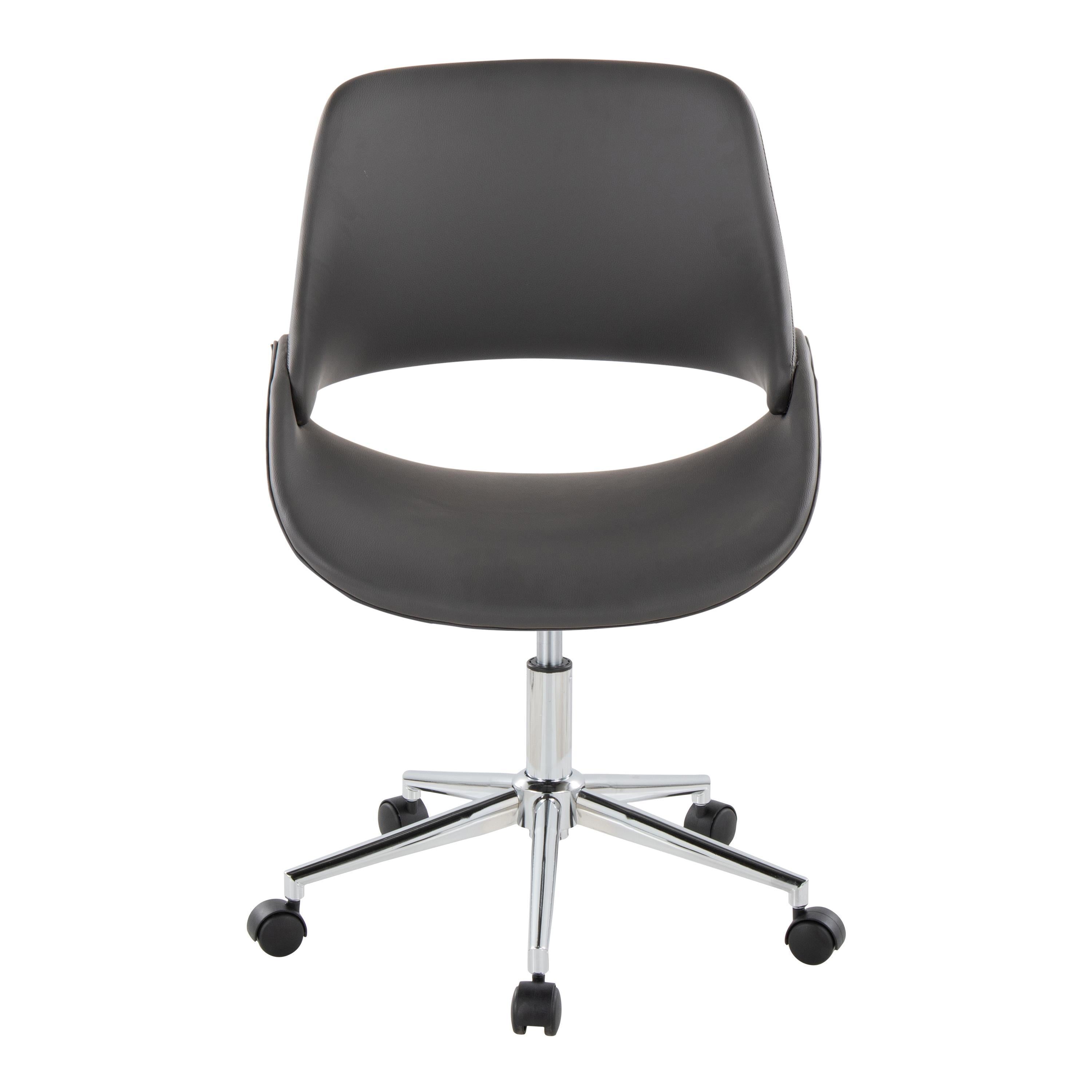 Contemporary Office Chair in Chrome Metal and Grey Faux Leather - Grand Goldman
