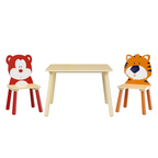 Kids Table and 2 Chairs Set, Wooden Activity Play Table Set with Bear & Tiger Design in White & Orange, Solid Wood and MDF Co
