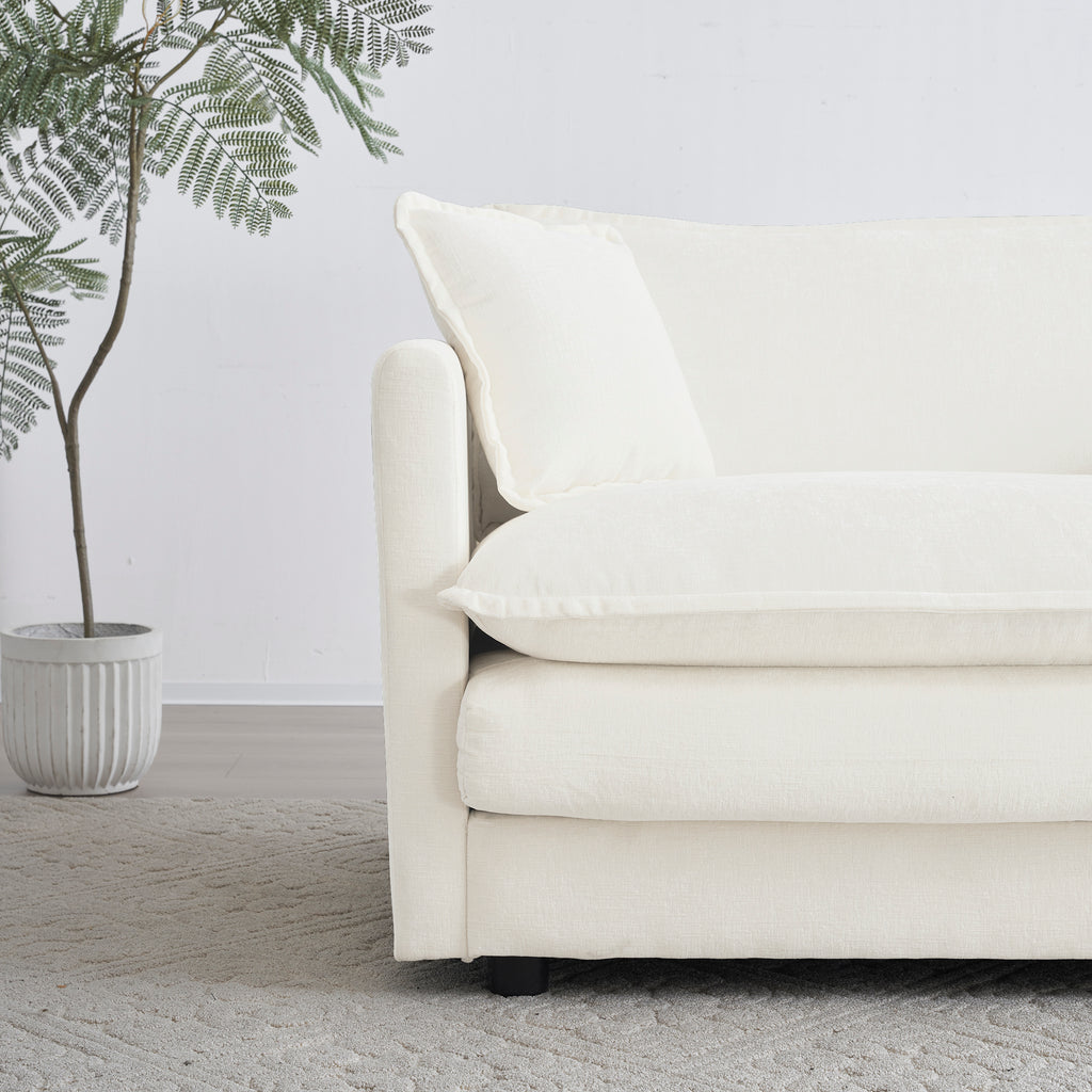 Comfy Deep Single Seat Sofa Upholstered Reading Armchair Living Room Chair White Chenille Fabric , 1 Toss Pillow - Grand Goldman Shop