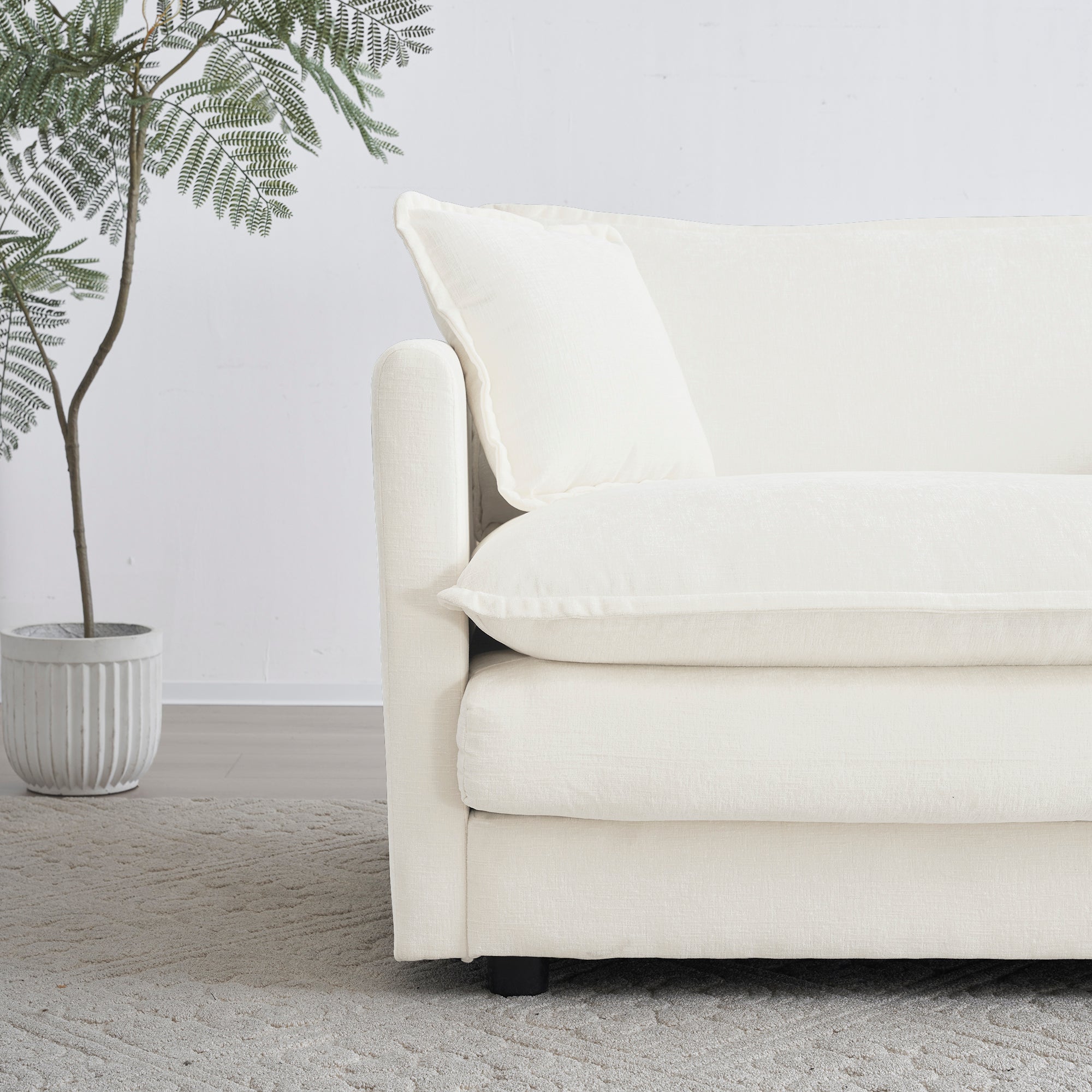 Comfy Deep Single Seat Sofa Upholstered Reading Armchair Living Room Chair White Chenille Fabric , 1 Toss Pillow - Grand Goldman Shop