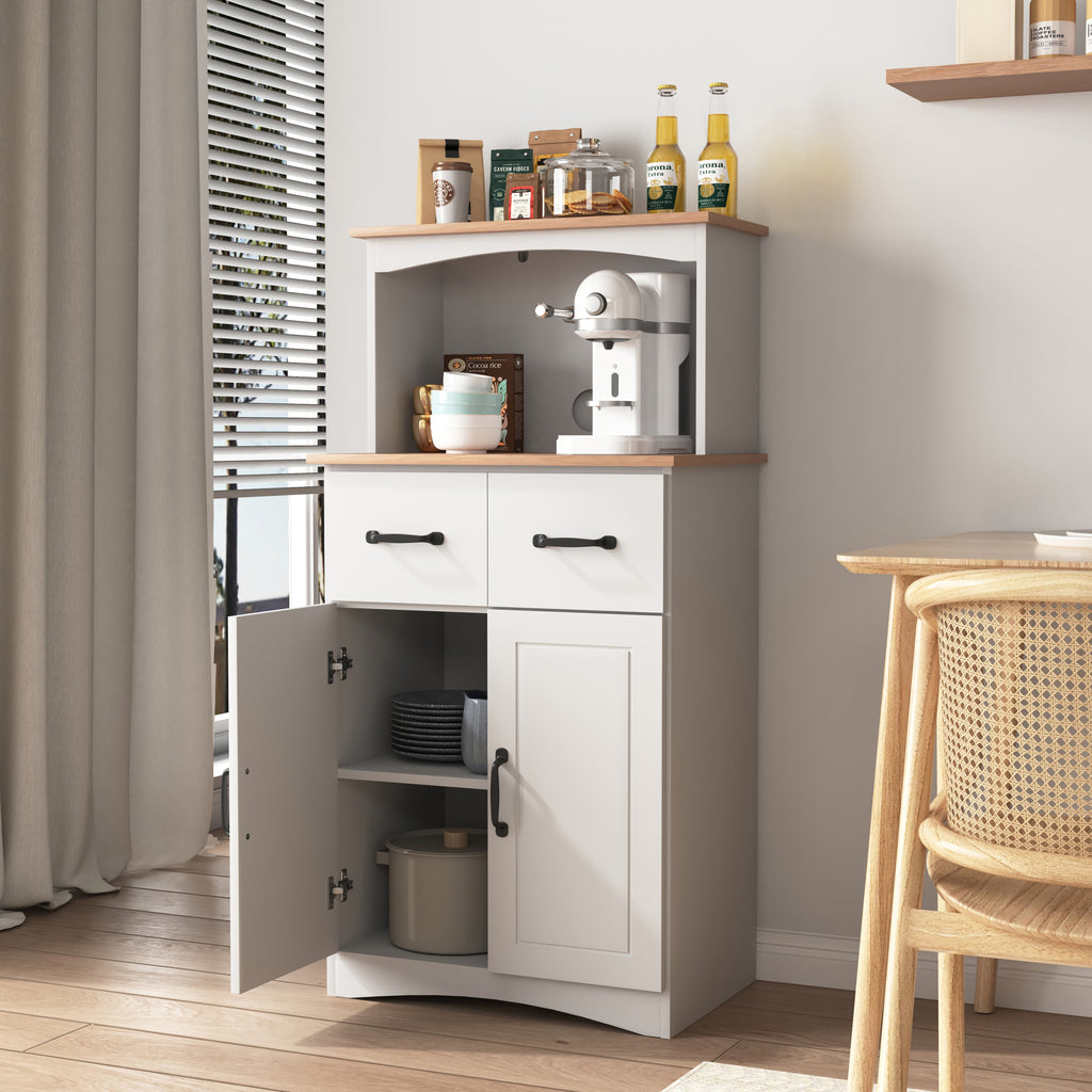 Wooden Kitchen Cabinet White Pantry Storage Microwave Cabinet with Storage Drawer - Grand Goldman Shop