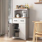 Wooden Kitchen Cabinet White Pantry Storage Microwave Cabinet with Storage Drawer - Grand Goldman Shop