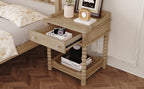 Retro Style Nightstand with Drawer and Open Shelf for Bedroom, Bedside Table with Turned Legs and Metal Handle,Natural - Grand Goldman Shop