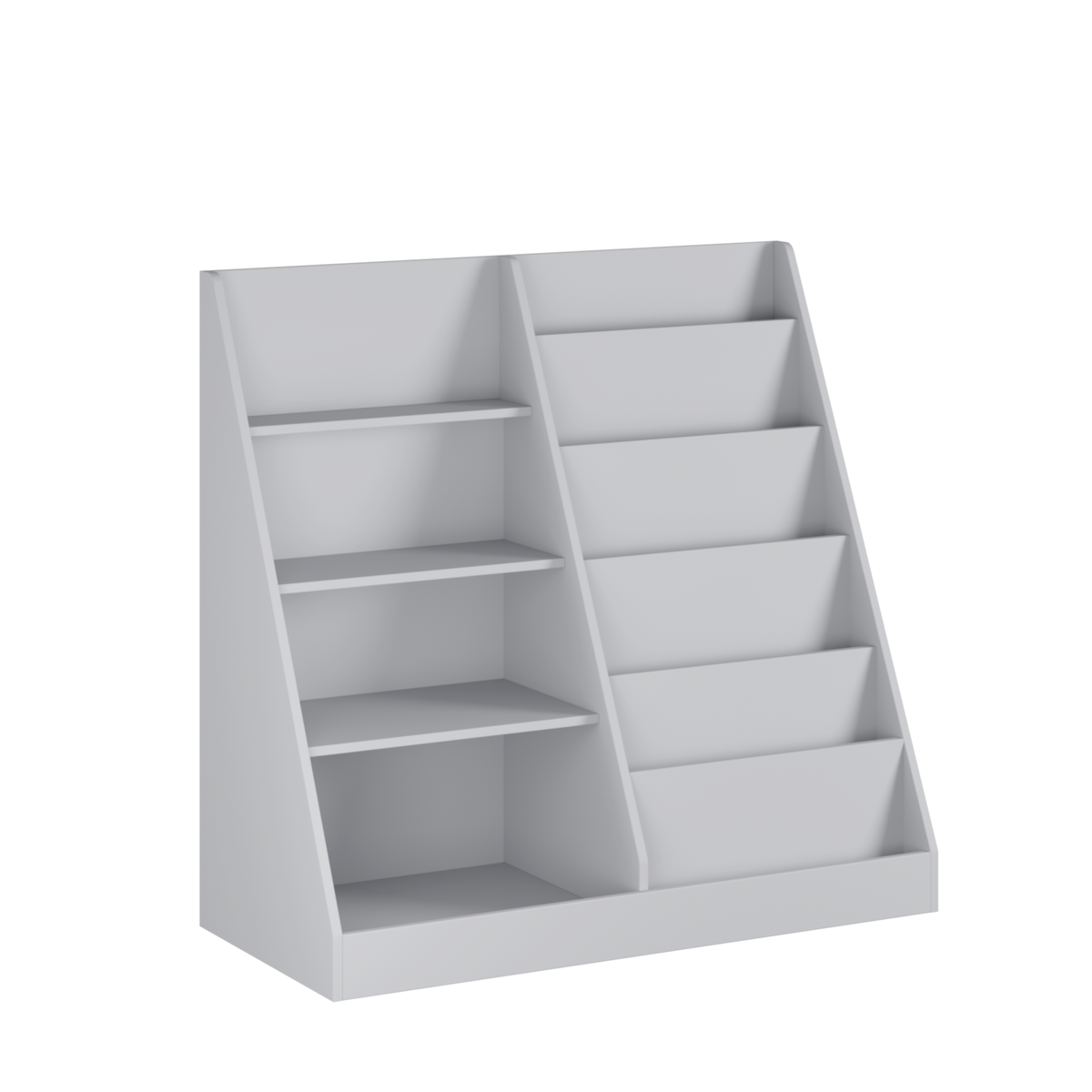 Kids Bookshelf and Toy Storage Organizer, 4-Tier Wooden Bookcase with Display Stand in Gray MDF for Nursery, Playroom, or Chi