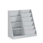 Kids Bookshelf and Toy Storage Organizer, 4-Tier Wooden Bookcase with Display Stand in Gray MDF for Nursery, Playroom, or Chi