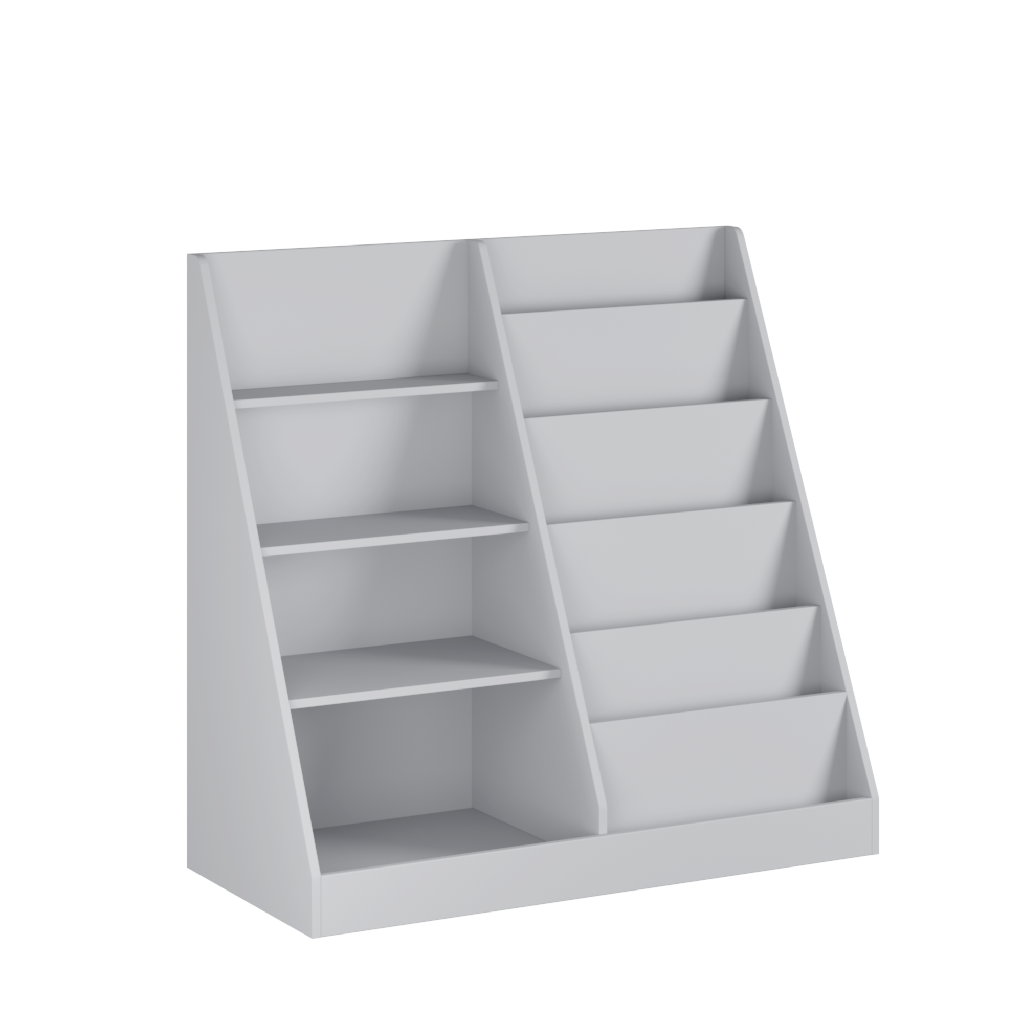 Kids Bookshelf and Toy Storage Organizer, 4-Tier Wooden Bookcase with Display Stand in Gray MDF for Nursery, Playroom, or Chi