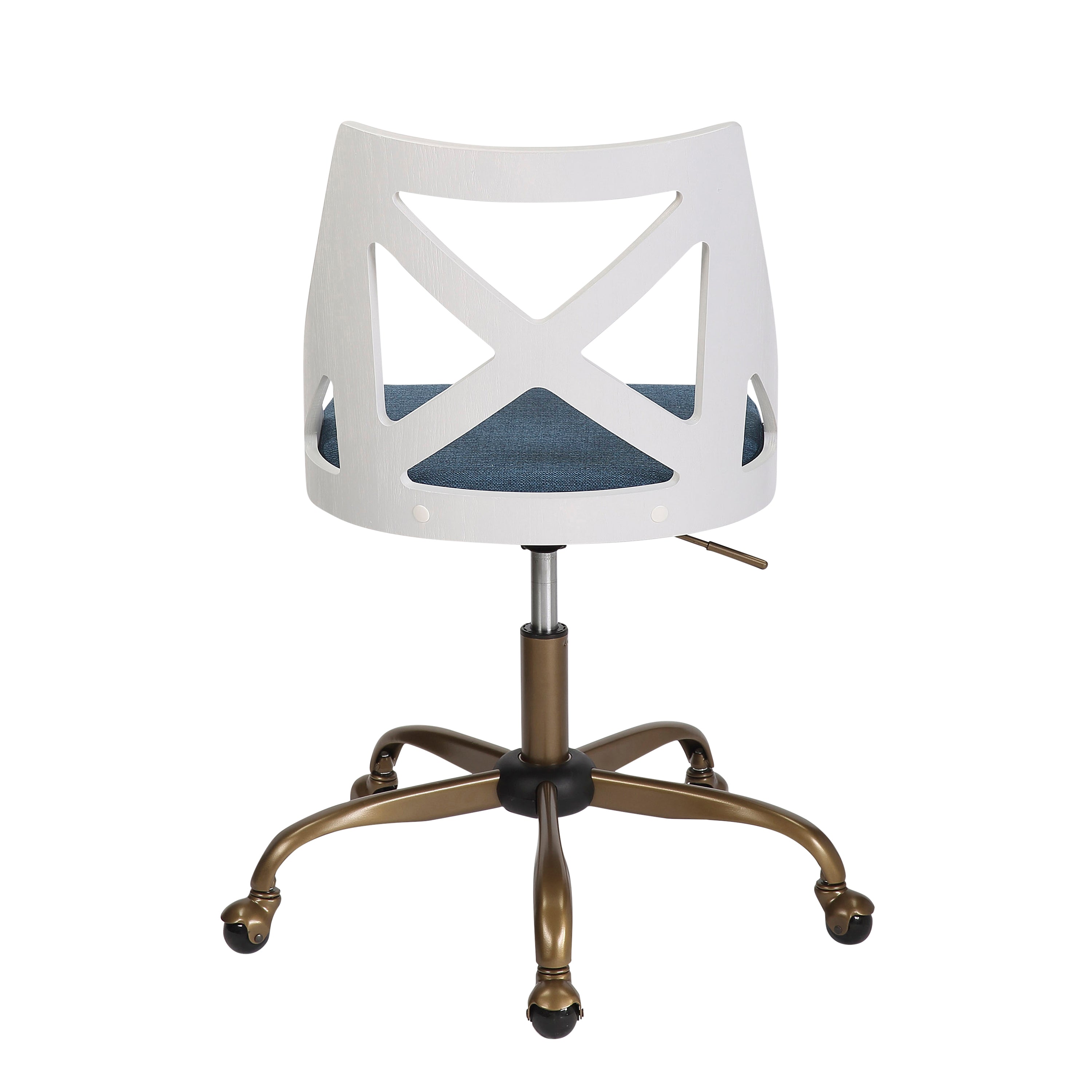 Task Chair in Antique Copper Metal, White Textured Wood, and Blue Fabric | Premium Home Decor - Grand Goldman