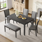 Modern 6-Piece Dining Table Set with Bench and Chairs for Dining Room or Kitchen – Grey - Grand Goldman Shop