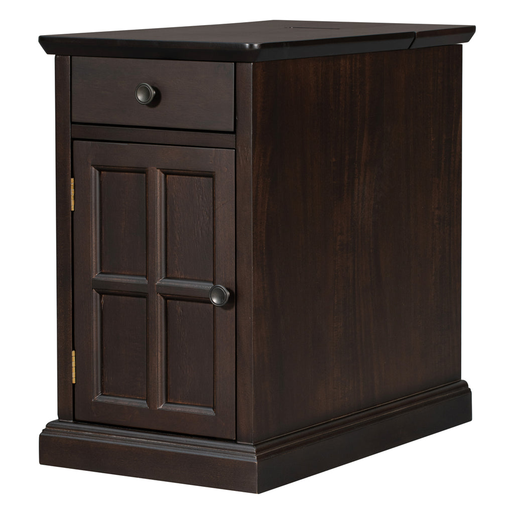 U-Can Classic Vintage Livingroom End Table Side Table with USB Ports and One Multifunctional Drawer with cup holders, Antique Espresso (Old SKU: WF296294AAP) - Grand Goldman Shop