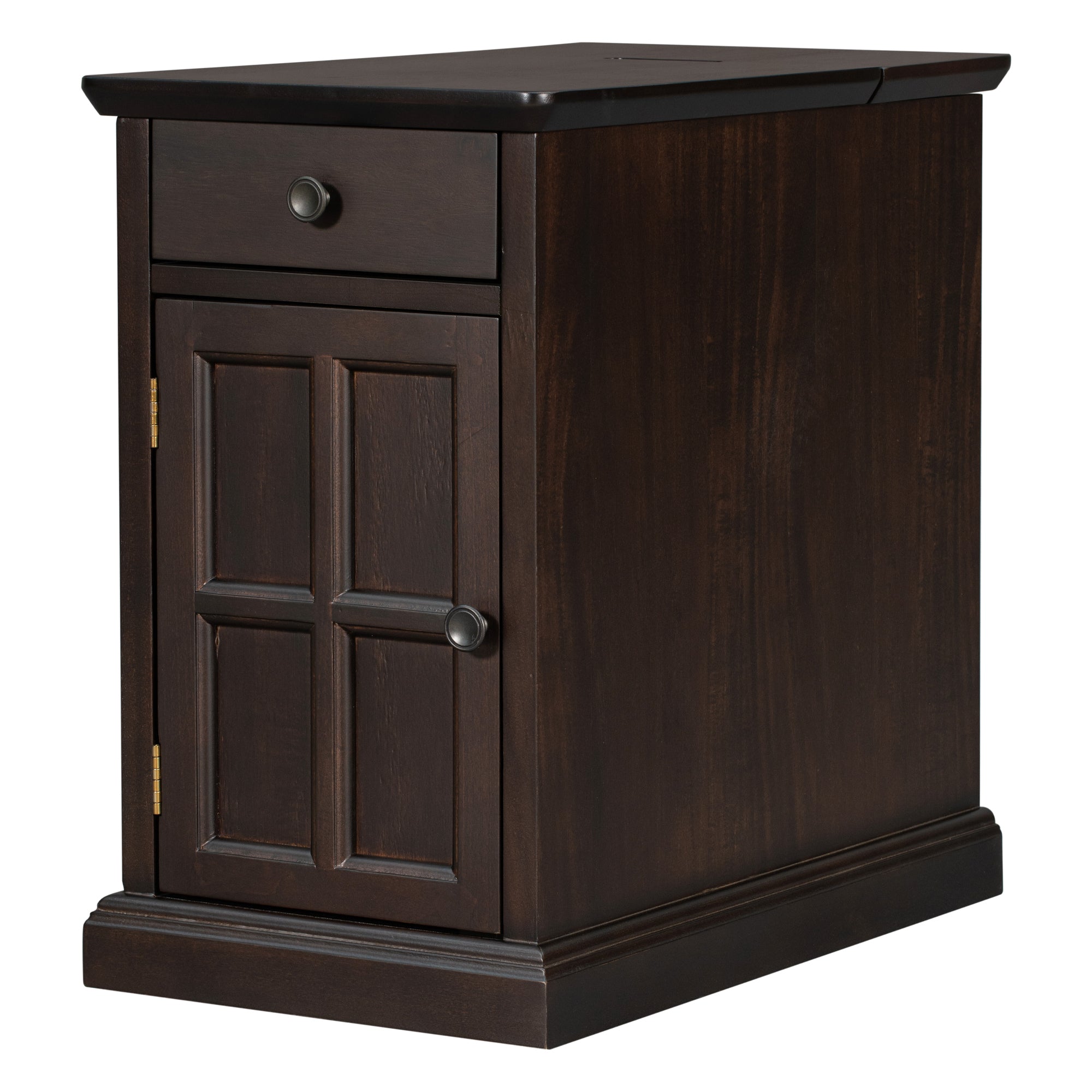 U-Can Classic Vintage Livingroom End Table Side Table with USB Ports and One Multifunctional Drawer with cup holders, Antique Espresso (Old SKU: WF296294AAP) - Grand Goldman Shop