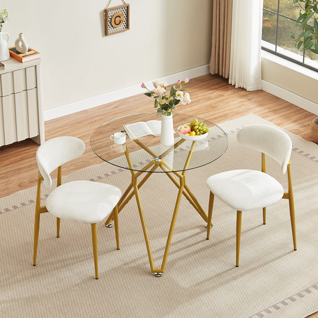 35.4-inch round tempered glass dining table, suitable for 1-4 people, space-saving small kitchen dining table, equipped with sturdy metal table legs, suitable for dining room, living room,Gold - Grand Goldman Shop