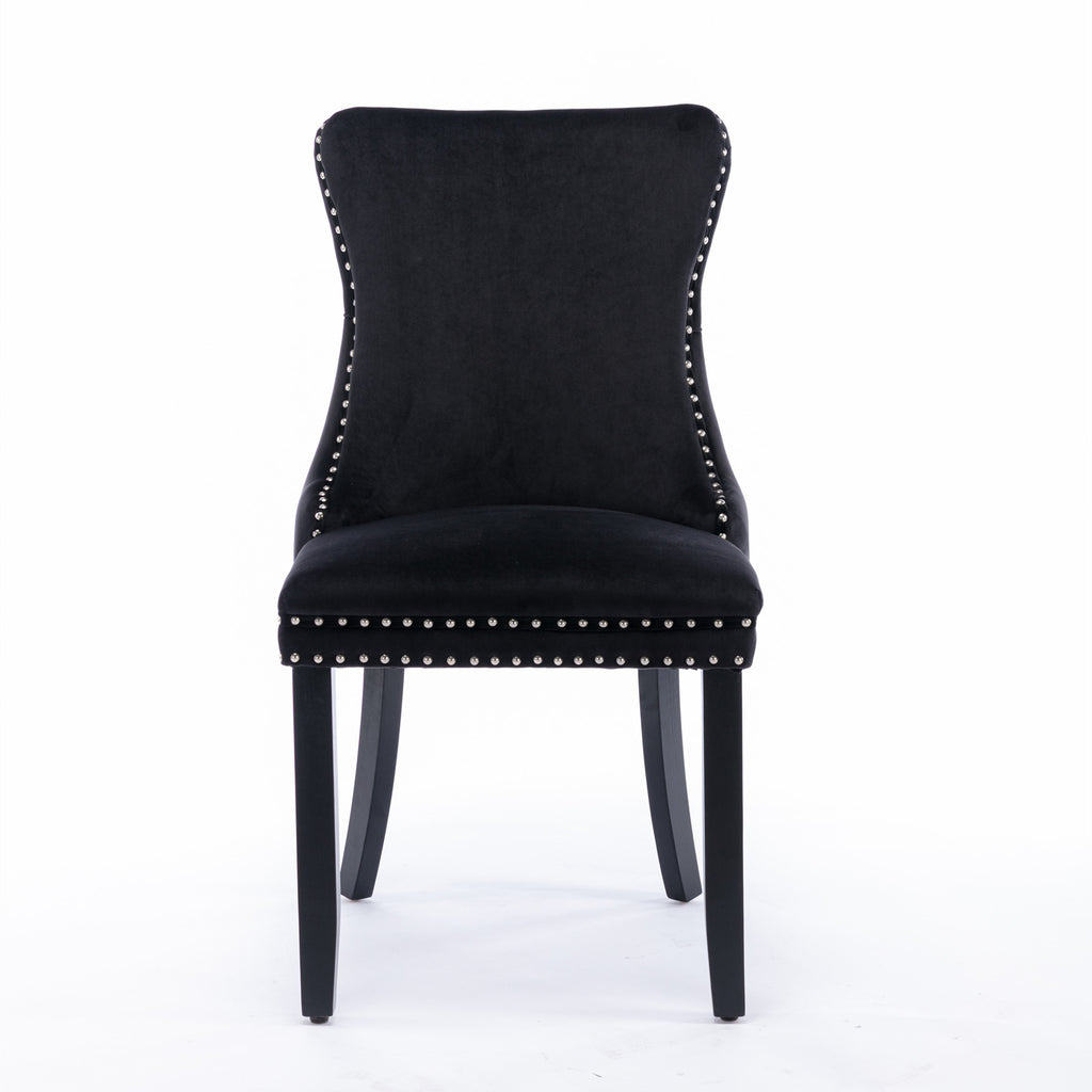 Upholstered Wing-Back Dining Chair with Backstitching Nailhead Trim and Solid Wood Legs,Set of 2, Black,SW8809BK, KD - Grand Goldman Shop