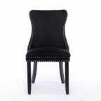 Upholstered Wing-Back Dining Chair with Backstitching Nailhead Trim and Solid Wood Legs,Set of 2, Black,SW8809BK, KD - Grand Goldman Shop