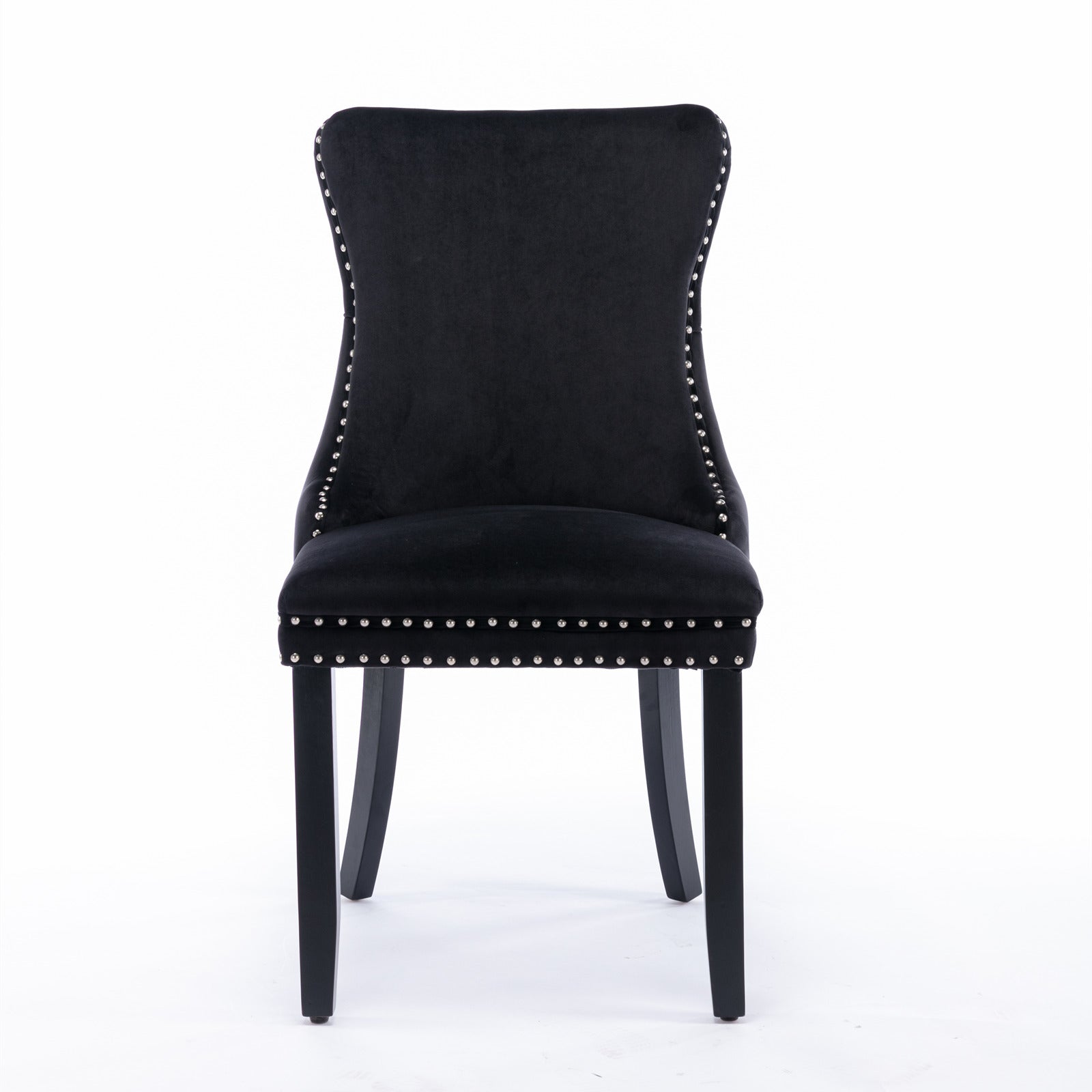 Upholstered Wing-Back Dining Chair with Backstitching Nailhead Trim and Solid Wood Legs,Set of 2, Black,SW8809BK, KD - Grand Goldman Shop
