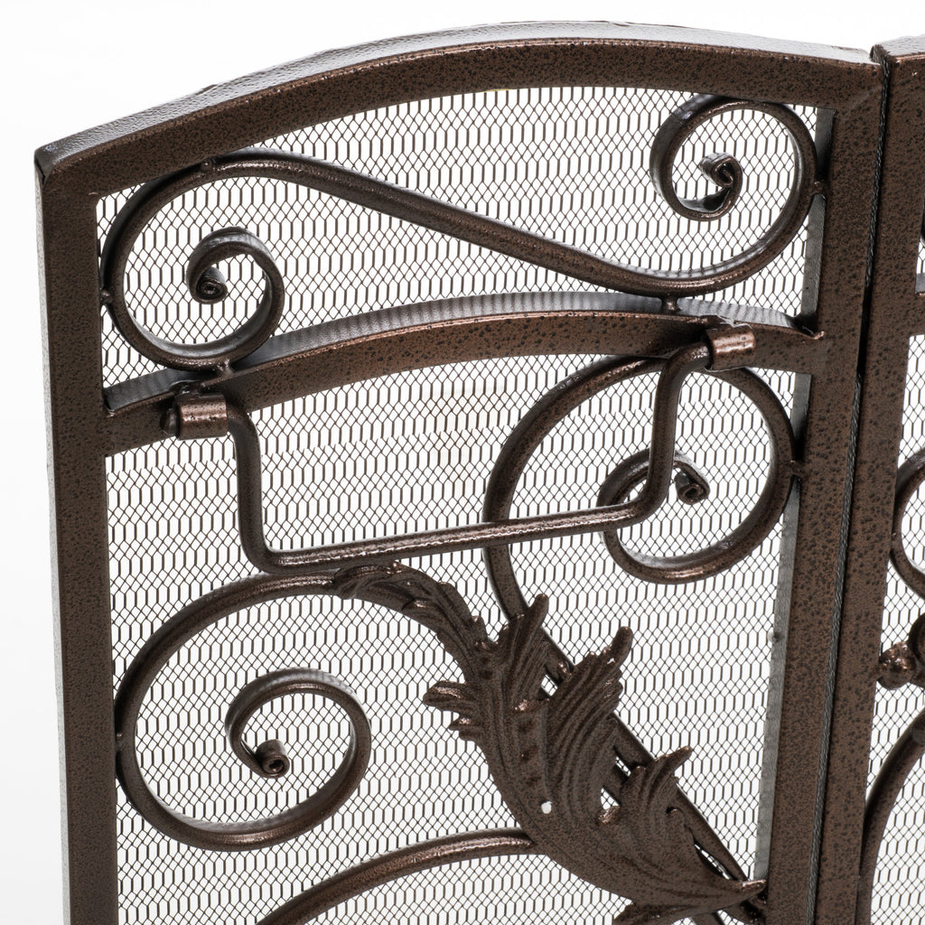 Waterbury Traditional Fireplace Screen with Gold Flower on Black Iron Frame, 53.50x36.50 - Grand Goldman Shop