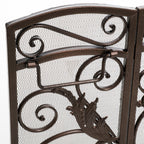 Waterbury Traditional Fireplace Screen with Gold Flower on Black Iron Frame, 53.50x36.50 - Grand Goldman Shop