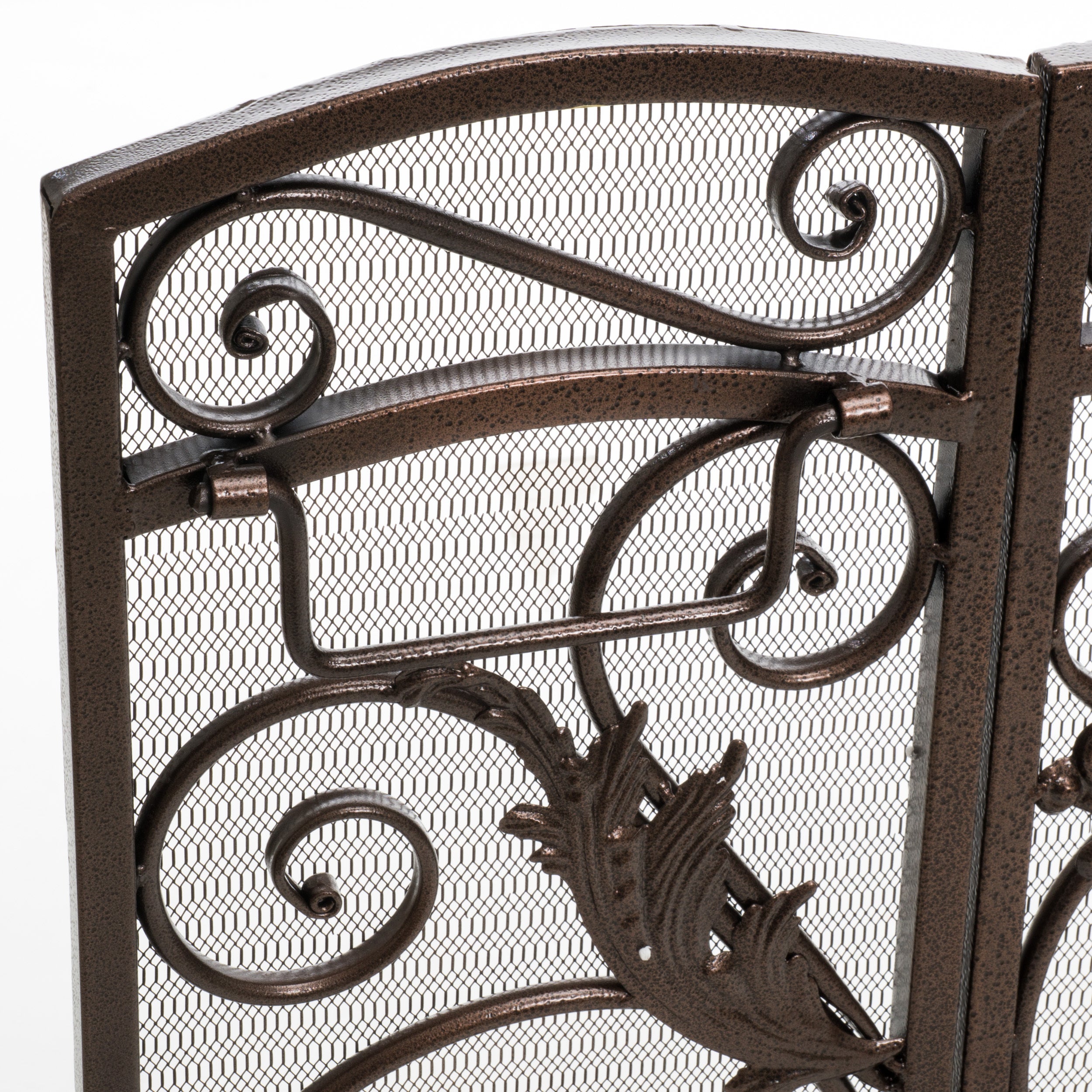 Waterbury Traditional Fireplace Screen with Gold Flower on Black Iron Frame, 53.50x36.50 - Grand Goldman Shop