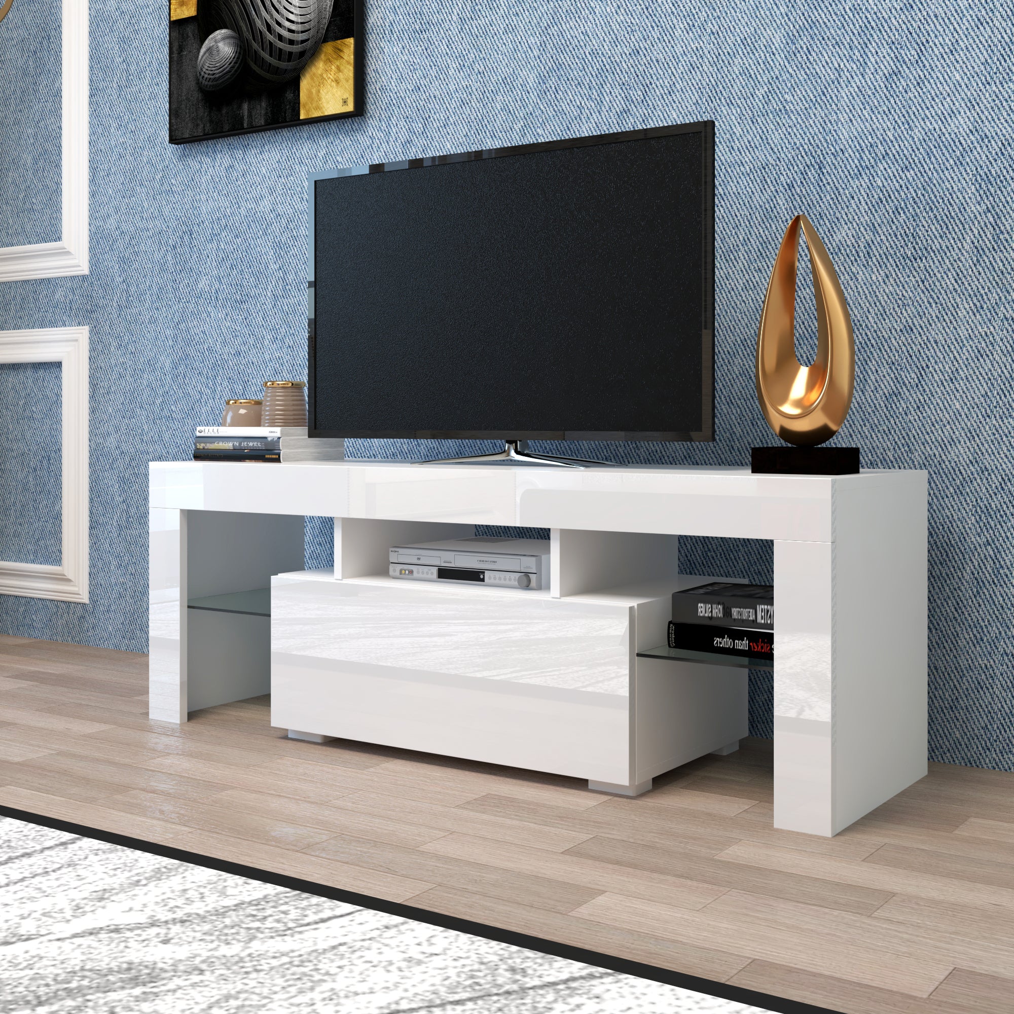 Entertainment TV Stand, Large TV Stand TV Base Stand with LED Light TV Cabinet. - Grand Goldman Shop