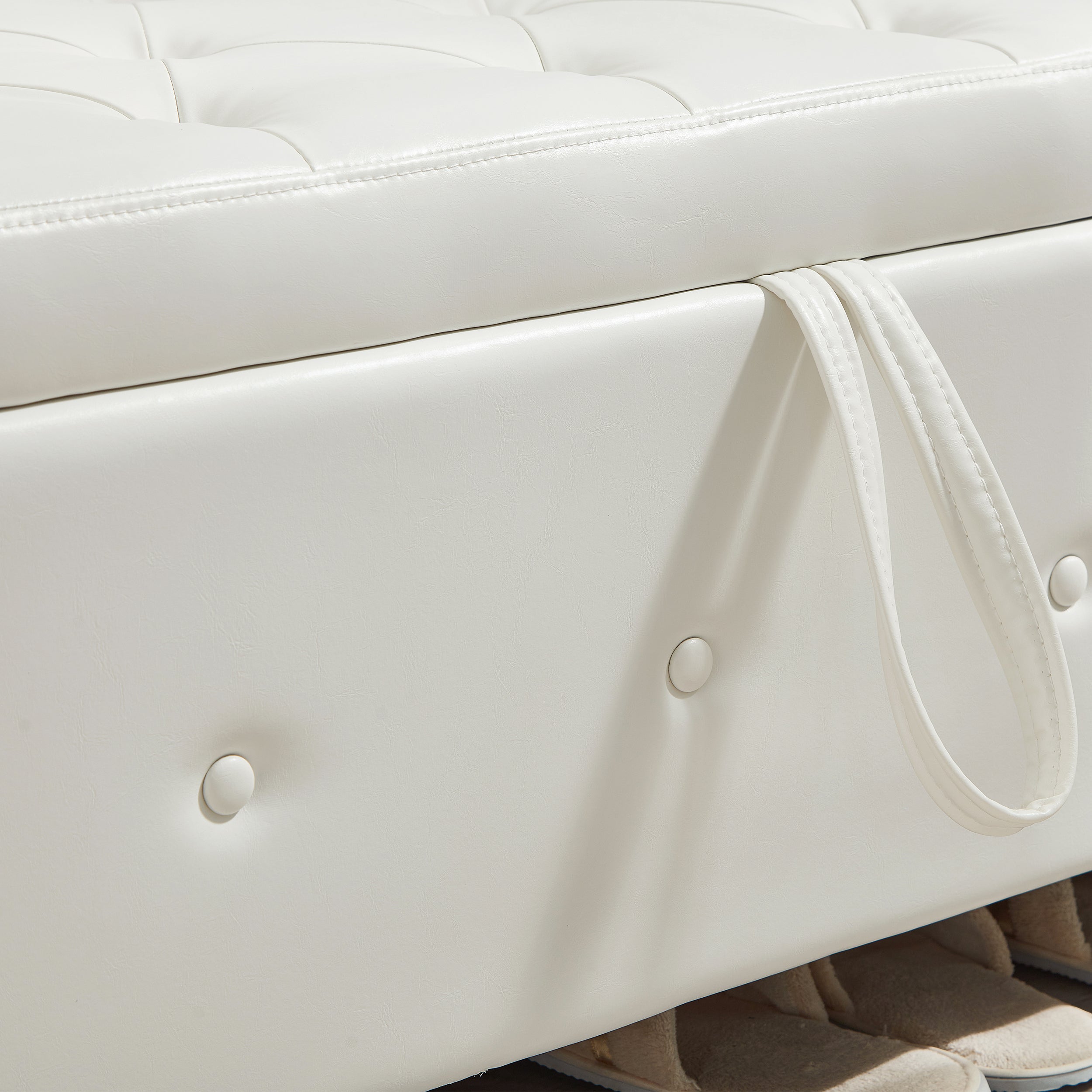 48' Ottoman Bench with Storage, Bench for Bedroom,Living Room,Hallway, Upholstered Tufted Faux Leather PU Ottoman Ivory White - Grand Goldman Shop