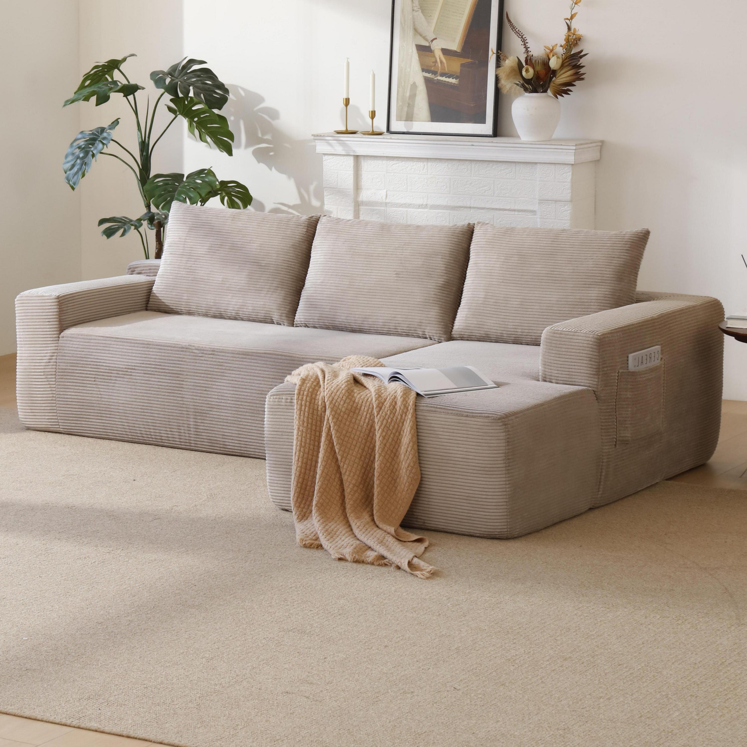 96.9' Cloud Sectional Couch with L-Shape Chaise,Modern Modular Sofa with Deep Seat, Upholstered Couches for Living Room Bedroom,No Assembly Required, (Corduroy Fabric),Camel,Right - Grand Goldman Shop