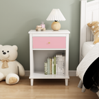 Pink+Golden Handle Wooden Nightstand 26.77''H with One Drawer One Shelf for Kids and Adults - Grand Goldman Shop