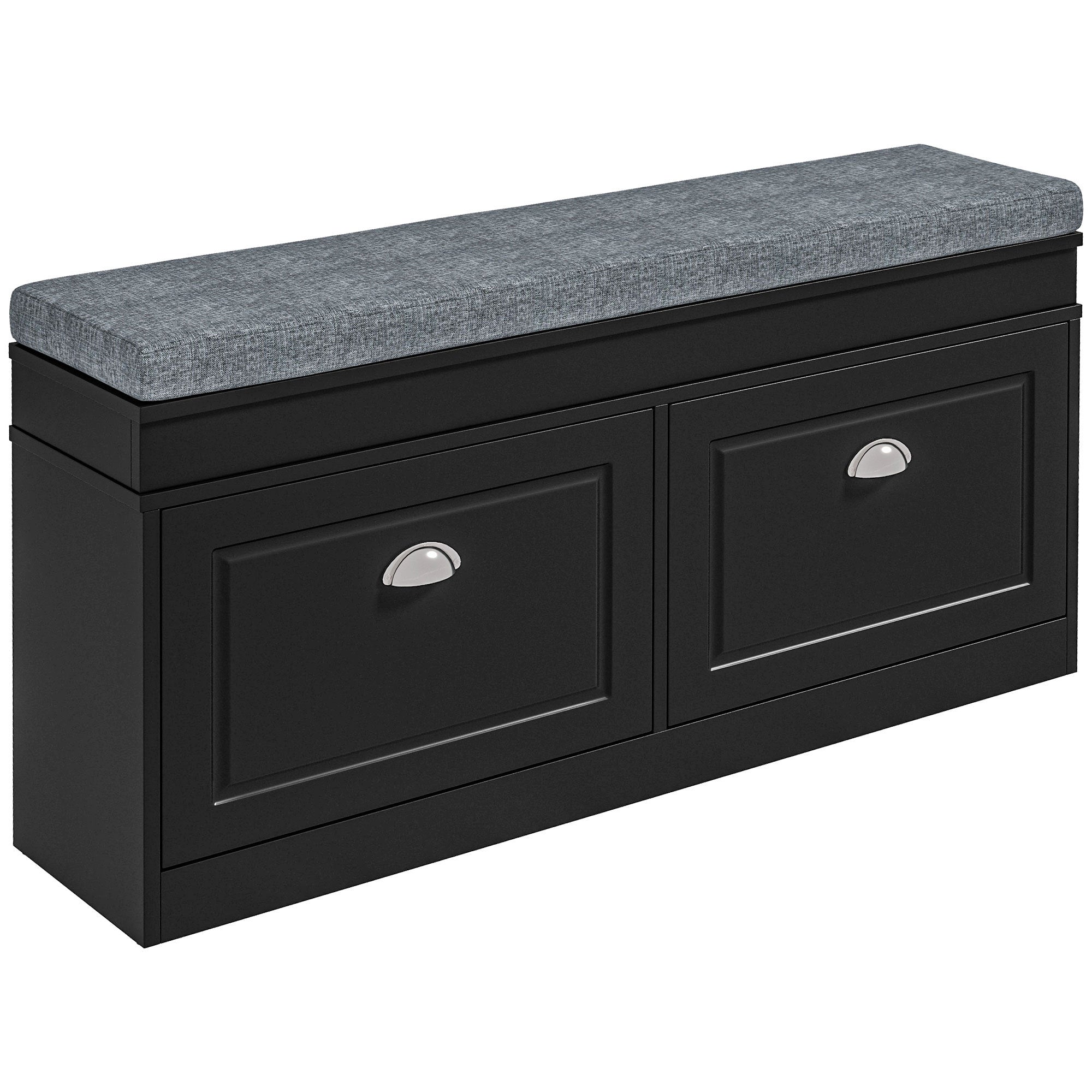 HOMCOM Modern Shoe Rack Bench for Entryway, Storage Organizer with Cushion, 2 Drawers, Adjustable Shelf, Holds 8 Pairs, Black - Grand Goldman Shop