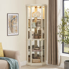 Corner Lighted Curio Cabinet Corner Glass Cabinet Lighted Curio Cabinet Corner Display Case for Living Room, Curio Cabinet, Antique collection, Wine,Bar Glass Storage Light Included,Antique White - Grand Goldman Shop