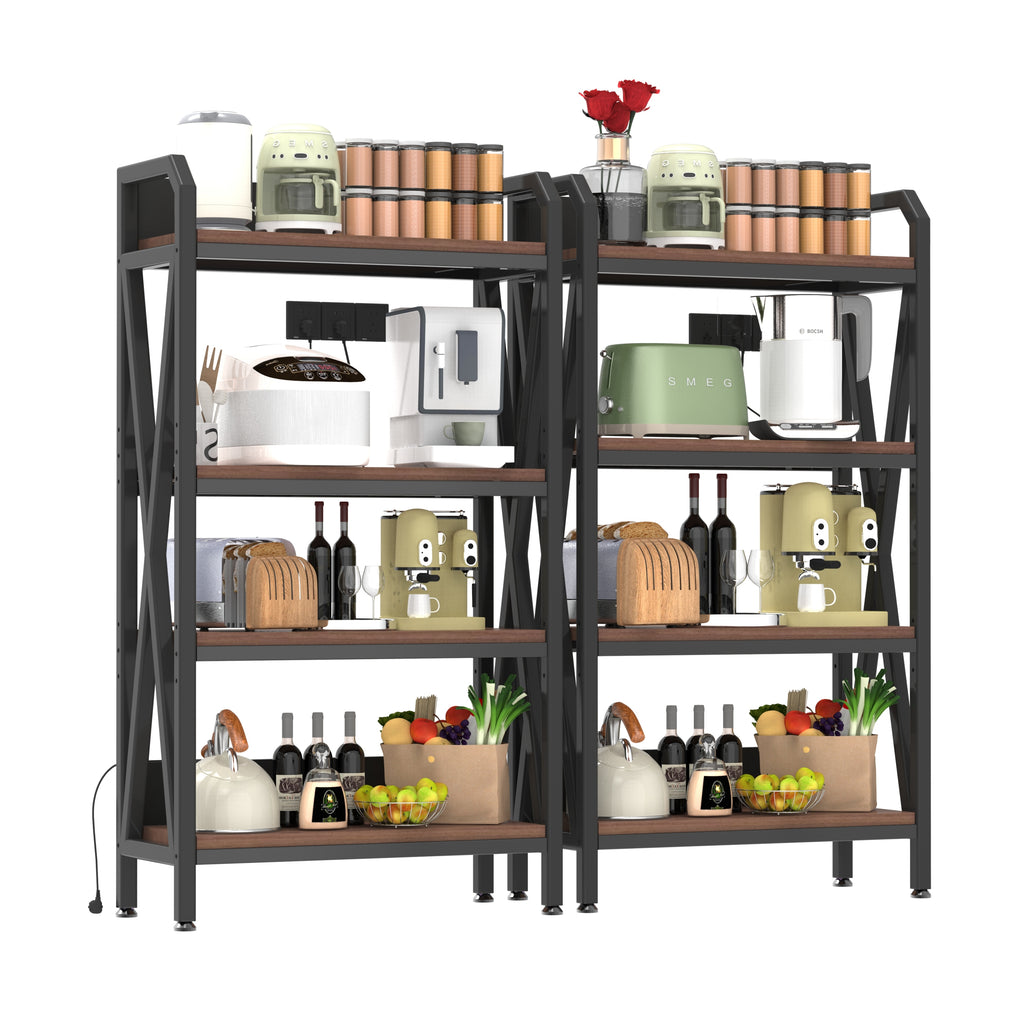 56.30'' Bakers Rack 4-Level Storage Shelves Metal and Wooden Kitchen Shelves, Kitchen Organizers and Storage, for Garage, Pantry, Bathroom, Closet ,33.50'' Length - Grand Goldman Shop